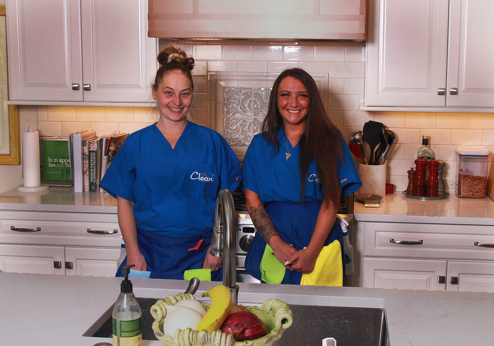 Mrs. Clean team members hand-washing surfaces during a Pittsburgh Deluxe Deep Clean